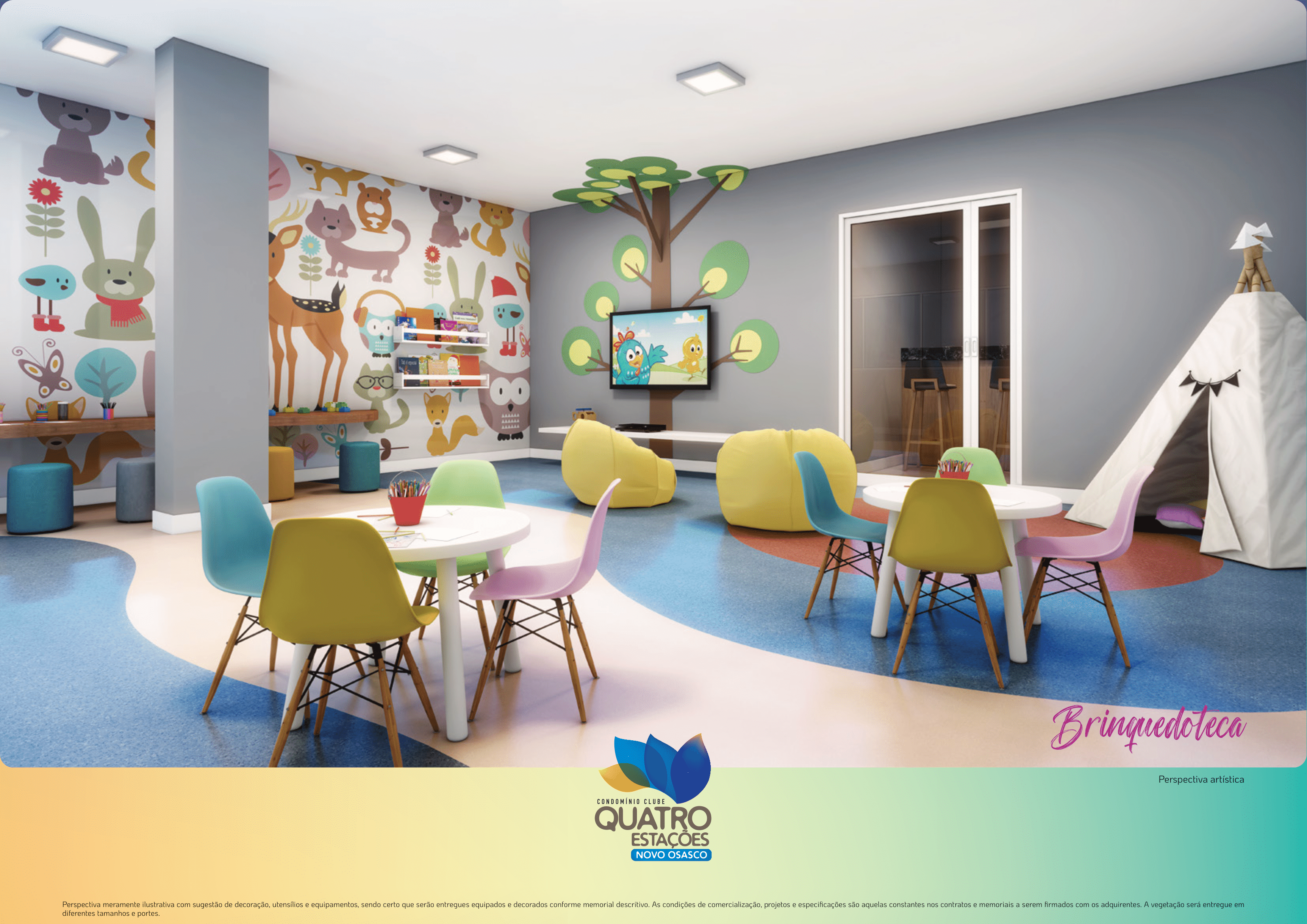 Sala de jogos infantil com atividades para crianças